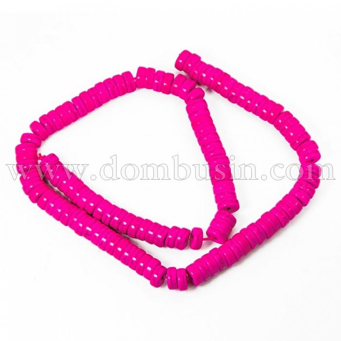 Намистини Синтетична Бірюза, Пофарбовані, На нитках, Рондель, Колір: Фуксія, Діаметр: 8 мм, Товщина 4 мм, Отвір 1мм, близько 110шт / 41см / нитка, (УТ100012183)