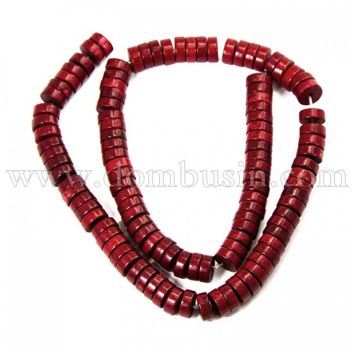 Намистини Синтетична Бірюза, Пофарбовані, На нитках, Рондель, Колір: Бордовий, Діаметр: 8 мм, Товщина 4 мм, Отвір 1мм, близько 110шт / 41см / нитка, (УТ100012184)