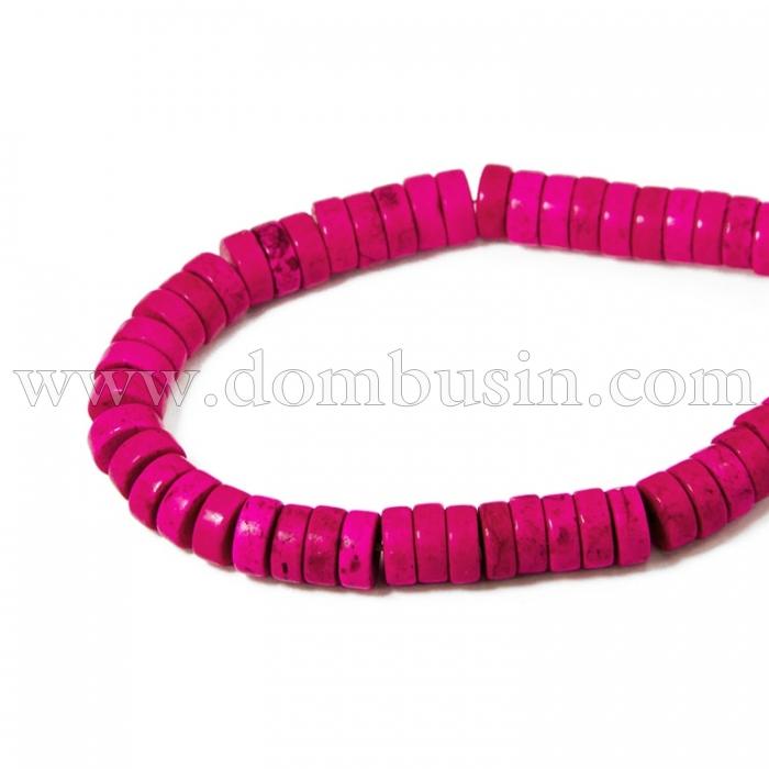 Намистини Синтетична Бірюза, Пофарбовані, На нитках, Рондель, Колір: Малиновий, Діаметр: 8 мм, Товщина 4 мм, Отвір 1мм, близько 110шт / 41см / нитка, (УТ100012185)