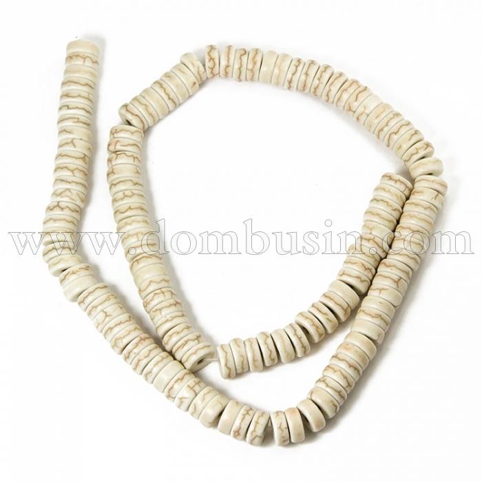 Намистини Синтетична Бірюза, Пофарбовані, На нитках, Рондель, Колір: Бежевий, Розмір: Діаметр: 8 мм, Товщина 4 мм, Отвір 1мм, близько 110шт / 41см / нитка, (УТ100012186)