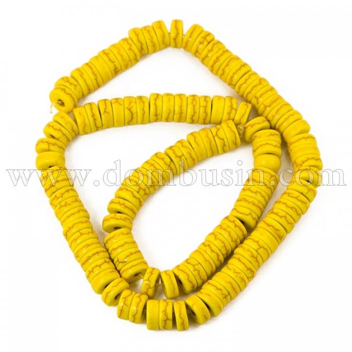 Намистини Синтетична Бірюза, Пофарбовані, На нитках, Рондель, Колір: Жовтий, Розмір: Діаметр: 8 мм, Товщина 4 мм, Отвір 1мм, близько 110шт / 41см / нитка, (УТ100012188)