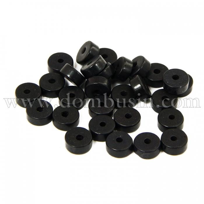 Намистини Синтетична Бірюза, Пофарбовані, На нитках, Рондель, Колір: Чорний, Розмір: Діаметр: 8 мм, Товщина 4 мм, Отвір 1мм, близько 110шт / 41см / нитка, (УТ100012190)