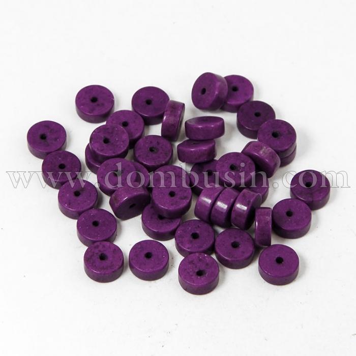 Намистини Синтетична Бірюза, Пофарбовані, На нитках, Рондель, Колір: Бузковий, Розмір: Діаметр: 8 мм, Товщина 4 мм, Отвір 1мм, близько 110шт / 41см / нитка, (УТ100012192)