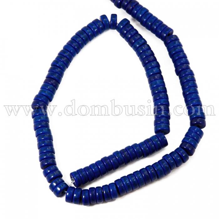 Намистини Синтетична Бірюза, Пофарбовані, На нитках, Рондель, Колір: Синій, Розмір: Діаметр: 8 мм, Товщина 4 мм, Отвір 1мм, близько 110шт / 41см / нитка, (УТ100012194)