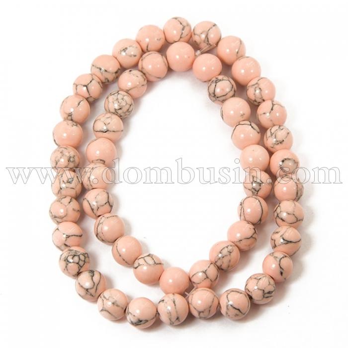 Бусины Синтетическая Бирюза, На нитях, Окрашенные, Круглые, Цвет: Бледно-розовый, Диаметр: 6мм, Отв. 1мм, около 66шт/40см/нить, (УТ100012158)