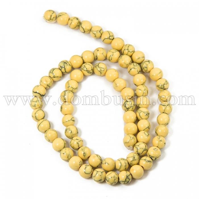 Бусины Синтетическая Бирюза, На нитях, Окрашенные, Круглые, Цвет: Желтый, Диаметр: 6мм, Отв. 1мм, около 66шт/40см/нить, (УТ100012161)