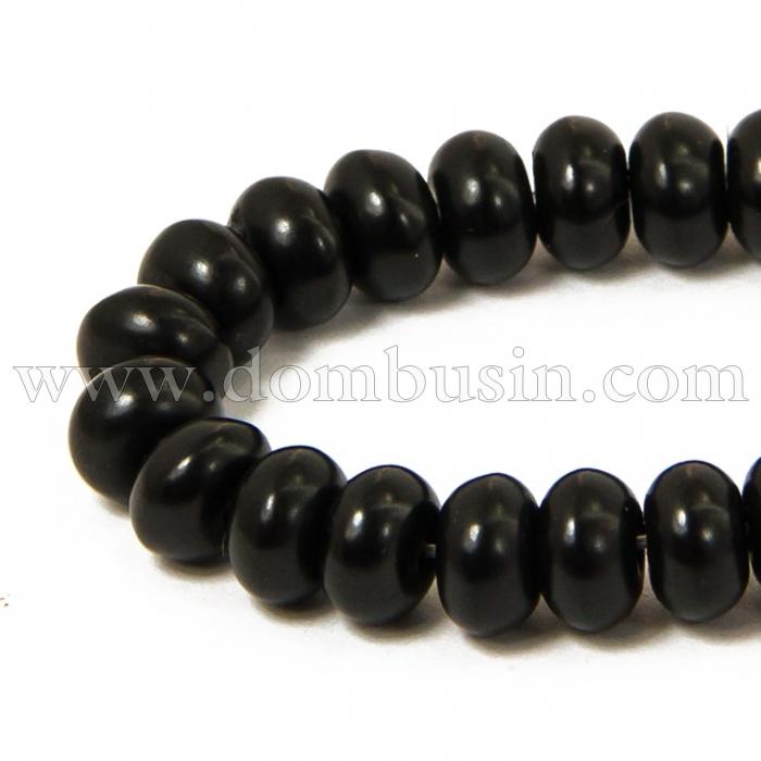 Намистини Синтетична Бірюза, Пофарбовані, На нитках, Рондель, Колір: Чорний, Розмір: Діаметр: 8 мм, Товщина 5мм, Отвір 1мм, близько 80шт / 40см / нитка, (УТ100012181)