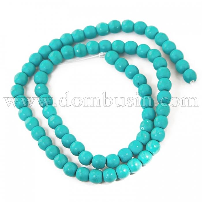 Бусины Синтетическая Бирюза, Окрашенные, На нитях, Круглые, Цвет: Голубой, Размер: Диаметр: 6мм, Отверстие 1мм, около 67шт/40см/нить, (УТ100012251)