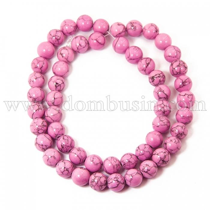 Бусины Синтетическая Бирюза, На нитях, Окрашенные, Круглые, Цвет: Сиреневый, Диаметр: 6мм, Отв. 1мм, около 66шт/40см/нить, (УТ100012165)