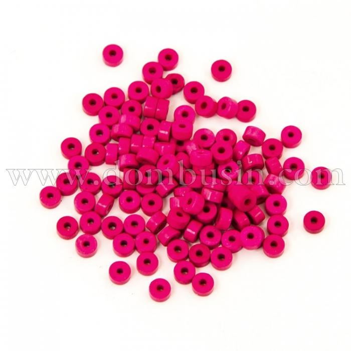 Бусины Синтетическая Бирюза, Окрашенные, На нитях, Рондель, Цвет: Фуксия, Диаметр: 4мм, Толщина 2мм, Отв. 1мм, около 170шт/41см/нить, (УТ100012169)