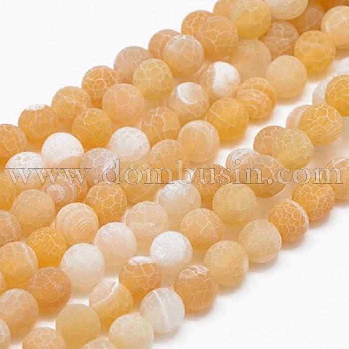 Намистини Натуральний Квітковий Агат, Круглі, Пофарбовані, Колір: Жовтий, Діаметр: 10мм, Отвір 1мм, близько 38шт / 39см / нитка, (УТ100012390)