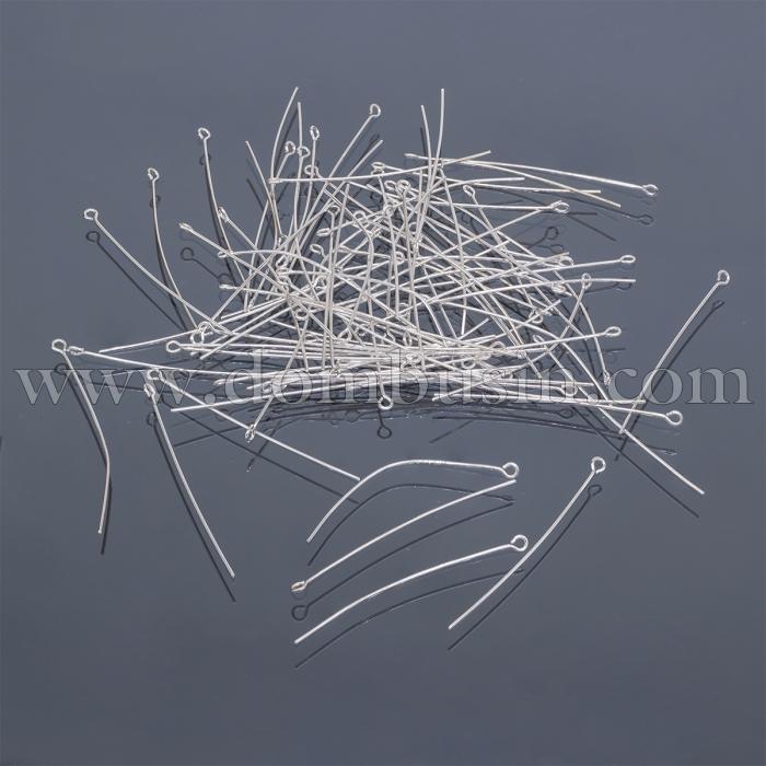 Пины с Колечком, Латунь, Цвет: Серебро, Размер: 50х0.7мм, Отв-тие 2мм, 50г/около 270шт, (УТ100012460)