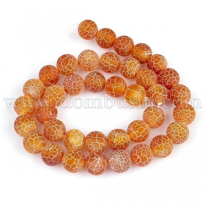 Бусины Натуральный Цветочный Агат, Круглые, Окрашенные, Цвет: Индийский Красный, Размер: 10мм, Отверстие 1мм, около 38шт/39см/нить, (УТ100012546)