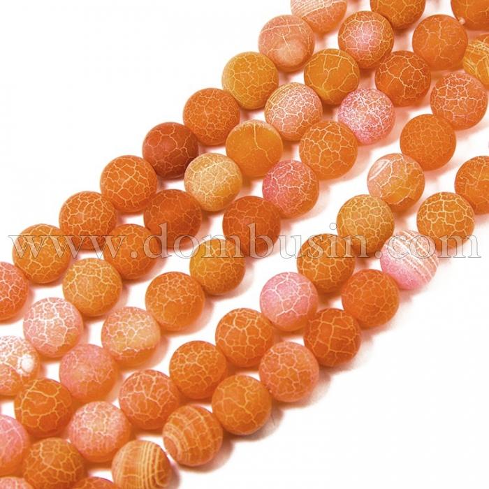 Бусины Агат Кракле Натуральный, Круглые, На нитях, Класс А, Цвет: Оранжево-красный, Диаметр: 10мм, Отв. 1мм, около 39шт/39см/нить, (УТ100012484)