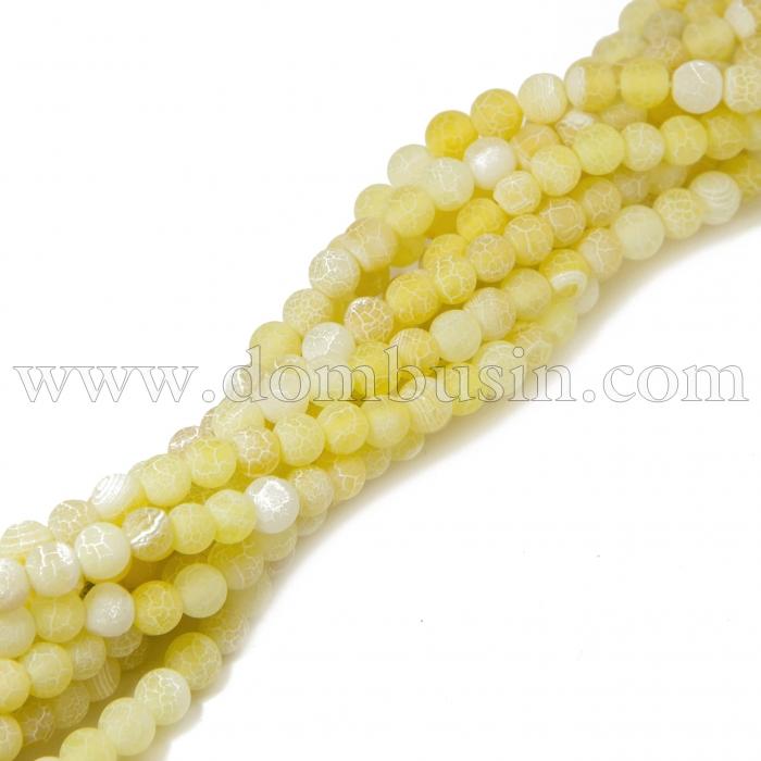 Бусины Агат Кракле Натуральный, Круглые, На нитях, Класс А, Цвет: Желтый, Диаметр: 6мм, Отв. 1мм, около 63шт/39см/нить, (УТ100012507)