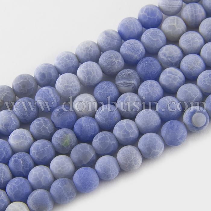 Намистини Агат Кракле Натуральний, Круглі, На нитках, Колір: Лавандовий, Діаметр: 4 мм, Отвір 0.8мм, близько 93шт / 38см / нитка, (УТ100012520)