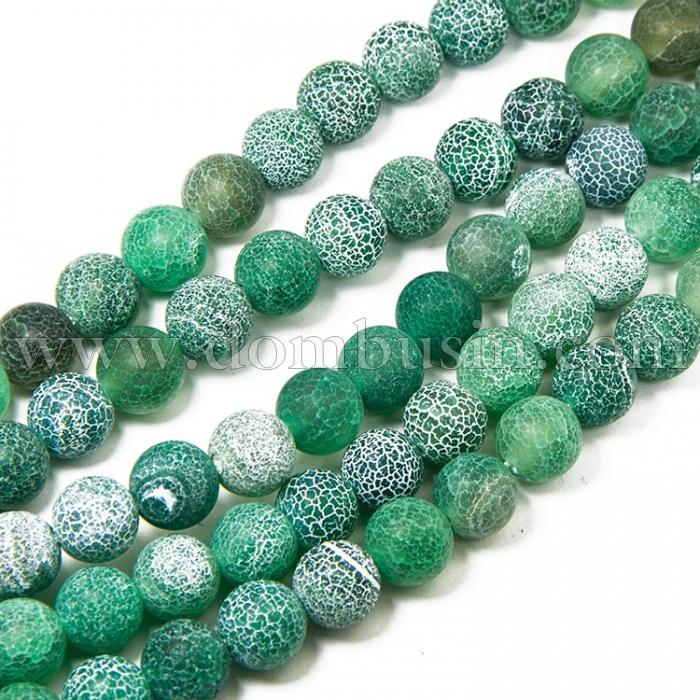 Намистини Агат Кракле Натуральний, Круглі, На нитках, Колір: Зелений, Діаметр: 4 мм, Отвір 0.8мм, близько 93шт / 38см / нитка, (УТ100012523)