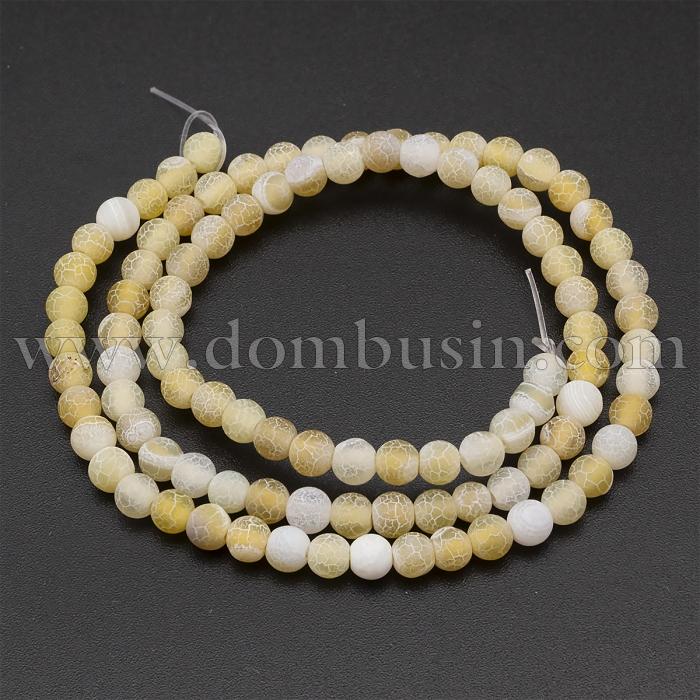 Намистини Агат Кракле Натуральний, Круглі, На нитках, Колір: Блідо-жовтий, Діаметр: 4 мм, Отвір 0.8мм, близько 93шт / 38см / нитка, (УТ100012526)