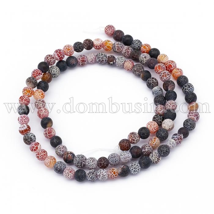 Намистини Агат Кракле Натуральний, Круглі, На нитках, Колір: Коричневий, Діаметр: 4 мм, Отвір 0.8мм, близько 93шт / 38см / нитка, (УТ100012529)