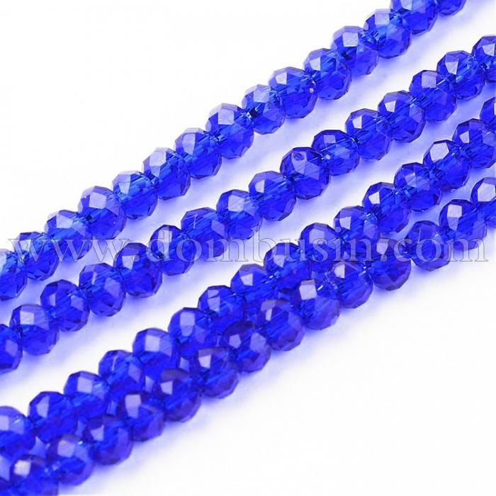 Бусины Стеклянные, Рондель, прозрачные, Цвет: Королевский Синий, Размер: Диаметр: 3мм, Толшина: 2мм, Отверстие 0.5мм, 200шт/42см/нить (УТ100012605)