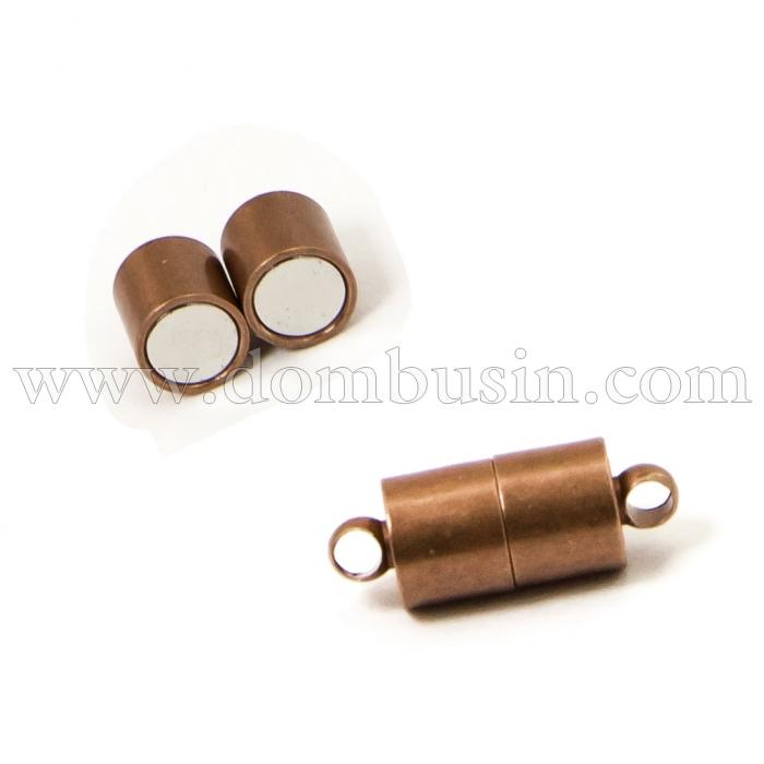 Застібка Магнітна, Латунь, Колонка, Колір: Мідь, 16х6мм, Отвір 1.5мм, (УТ100012334)