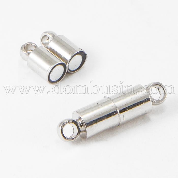 Застібка Магнітна, Латунь, Колонка, Колір: Срібло, 16х6мм, Отвір 1.5мм, (УТ100012336)