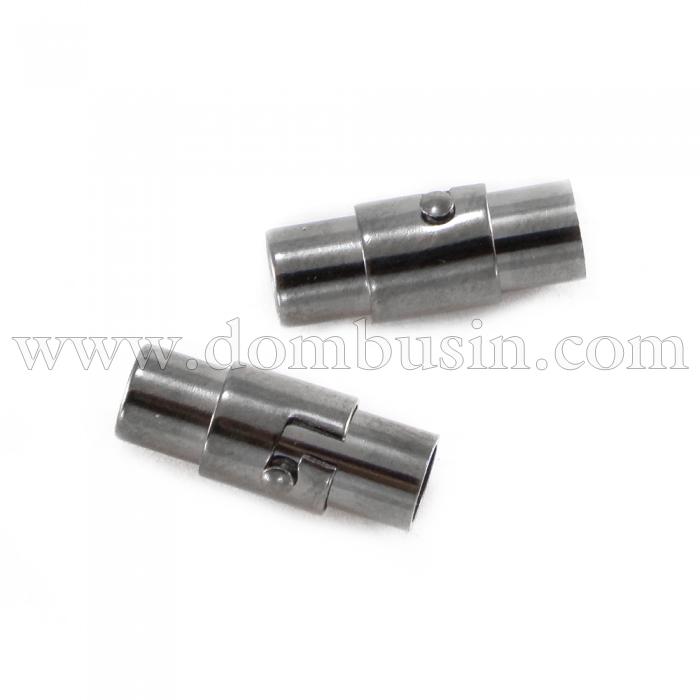 Застежка Магнитная, Латунь, Трубка, Цвет: Оружейная Сталь, Размер: 15х5мм, Отв. 4мм, (УТ100012237)