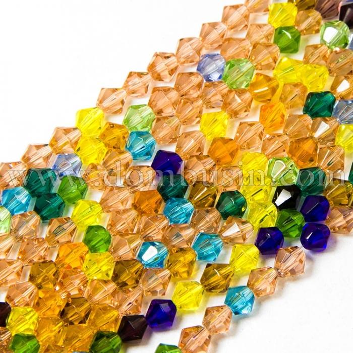 Бусины Граненые Биконус 6мм, Прозрачное Стекло, Цвет: Микс 2, Диаметр: 6мм, Отв-тие 1мм, около 52шт/31см/нить, (УТ100012729)