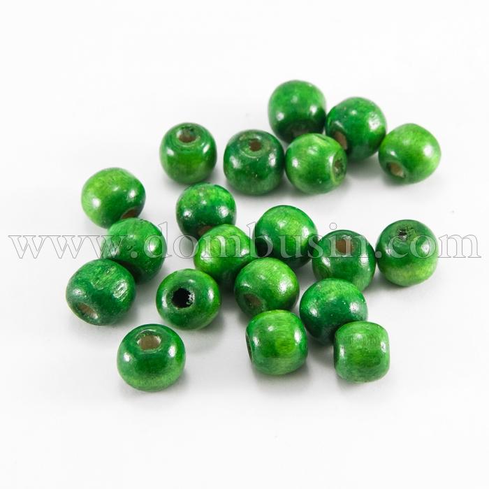 Бусины Дерево Окрашенные, Круглые, Цвет: Зеленый, Размер: 10мм, Отв-тие: 3мм, около 140шт/50г, (УТ100012578)