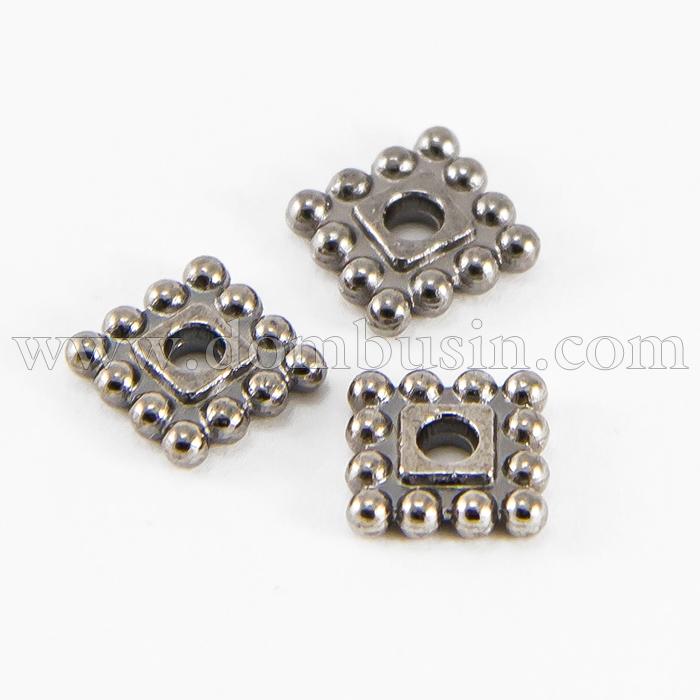 Бусины-Разделители Бижутерный Сплав, Квадратные, Цвет: Оружейная Сталь, Размер: 7х7х2мм, Отверстие 2мм, (УТ100012748)
