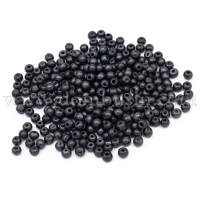 Бусины Деревянные Окрашенные, Круглые, Цвет: Черный, Размер: 5~6мм, Отв-тие 2~3мм, около 330шт/25г, (УТ100012796)