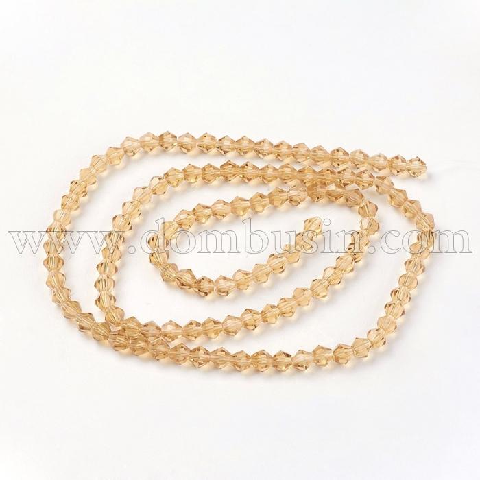 Бусины Австрийский Хрусталь, Имитация, Стекло, Граненые Биконус, Цвет: Золото, Размер: 4х4мм, Отв-тие: 1мм, около 106шт/40см/нить, (УТ100012873)