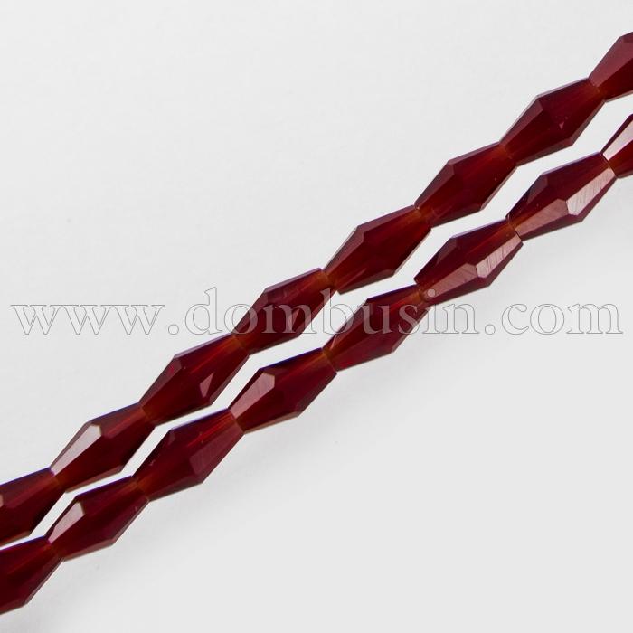 Бусины Стекло Биконус, Граненые, Цвет: Темно-красный, Размер: 8х4х4мм, Отв-тие 1мм, около 72шт/60см/нить, (УТ100012874)