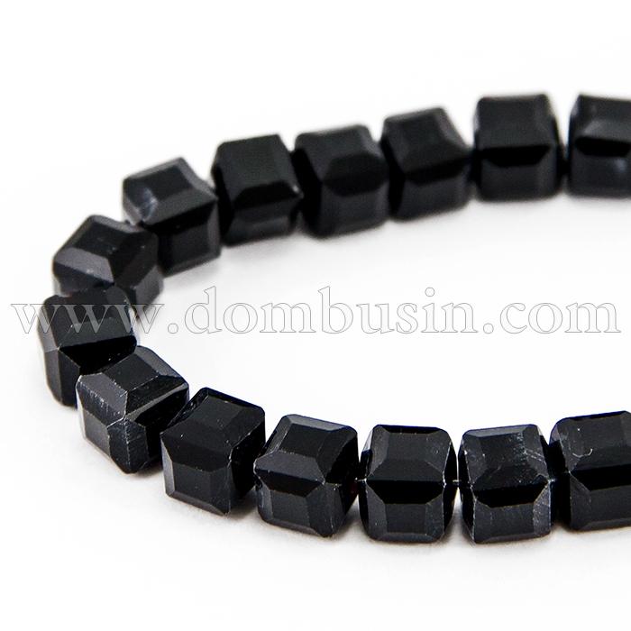 Бусины стеклянные, Кубики прозрачные, Цвет: Черный, Размер: 6х6х6мм, Отверстие 1мм, около 99шт/60см/нить, (УТ100012931)