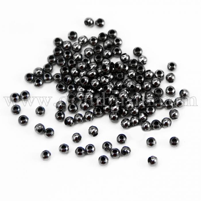 Намистини-роздільники, з Залізо, Круглі, Колір: Збройна Сталь, Розмір: 2х2мм, Отвір 1мм, близько 1050шт / 20г, (УТ100013619)