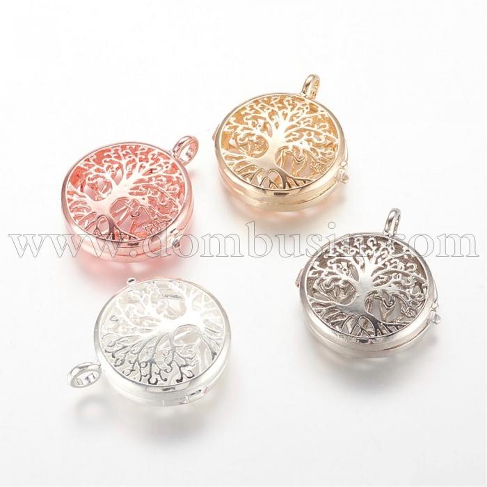 Кулон-Коробочка Круглый Дерево, Эко Латунь, Цвет: Микс, Размер: 34х30х8мм, Отверстие 4мм, Внутренний Диаметр ок. 24мм, (УТ100013742)