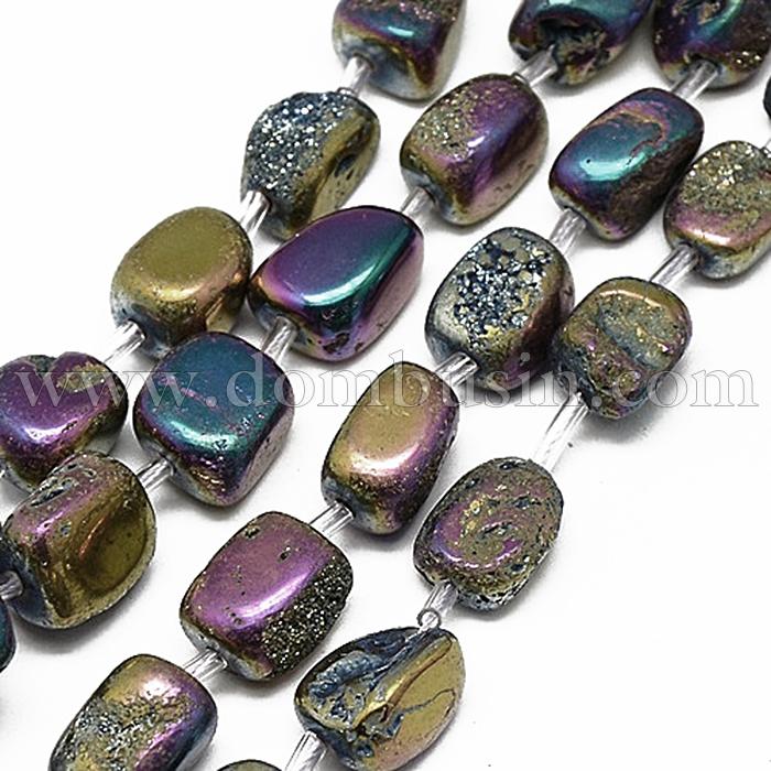 Бусины Гальваника Натуральный Горный Хрусталь Друза Кубическая, Окрашенные, На нитях, Цвет: Разноцветный, Размер: 10~16x4~12x4~8мм, Отв. 1мм, около 20шт/41см/нить (УТ100013859)