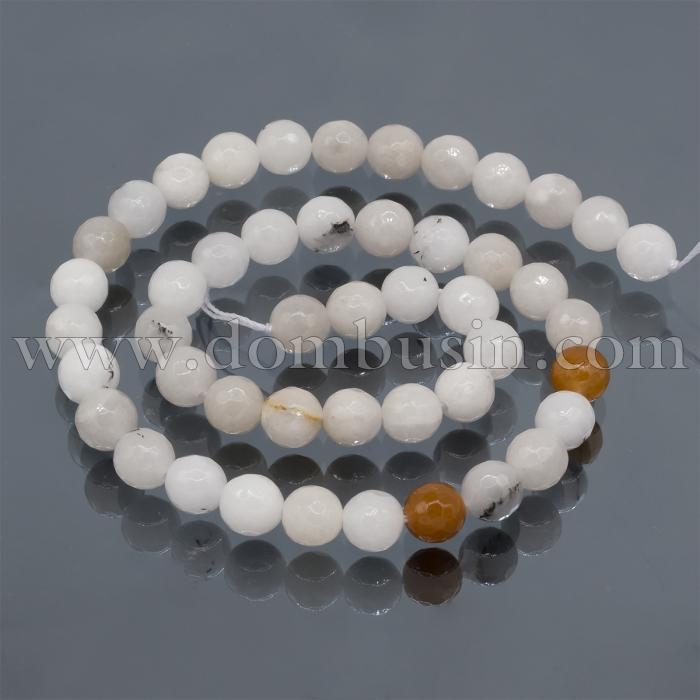 Бусины Натуральный Агат, Граненые, Круглые, На нитях, Цвет: Белый, Размер: 6мм, Отв 1мм, около 60шт/37см/нить, (УТ100013919)