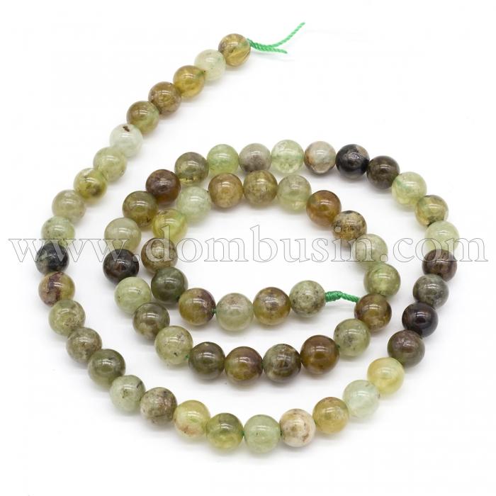 Бусины Натуральный Зеленый Гранат, Гранат Андрадит, На нитях, Круглые, Размер: 6мм, Отверстие: 1мм, около 63шт/39см/нить, (УТ100013939)