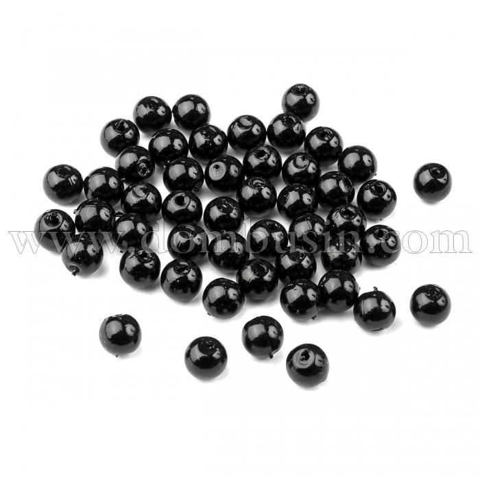 Жемчуг Бусины Пластиковые ABS, Глянцевые, Круглые, Цвет: Черный, Диаметр 6мм, Отв-тие 1мм, около 230шт/25г, (УТ100013980)