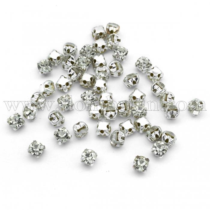 Пришивные Стеклянные Стразы Класс А, Цапы Латунь серебряного цвета, Квадратные, Цвет: Кристалл, Размер: 3.8~4x3.8~4мм, Отв-тие до 1мм, (УТ100013809)