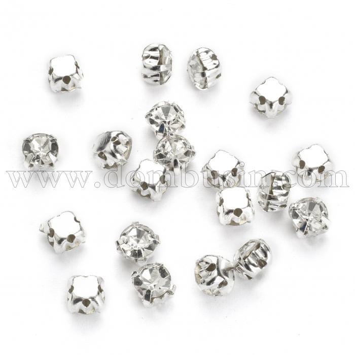 Пришивні Скляні Стрази Клас А, Цапи Латунь срібного кольору, Квадратні, Колір: Кристал, Розмір: 4.6 ~ 4.8x4.6 ~ 4.8мм, Отв-тя до 1мм, (УТ100013810)