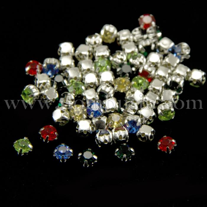 Пришивні Скляні Стрази Клас А, ЦАПи Латунь срібного кольору, Квадратні, Колір: Мікс, Розмір: 4.6 ~ 4.8x4.6 ~ 4.8мм, Отв-тя до 1мм, (УТ100013814)