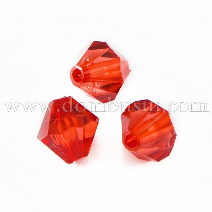 Бусины Акрил Кристалл Биконус, Прозрачные Граненые, Цвет: Красный, Размер: 8мм, Отверстие 1мм, около 90шт/25г, (УТ100014135)