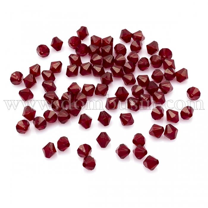 Бусины Акрил Кристалл Биконус, Прозрачные, Граненые, Окрашенные, Цвет: Темно-красный, Размер: 8мм, Отверстие 1мм, около 90шт/25г, (УТ100014144)