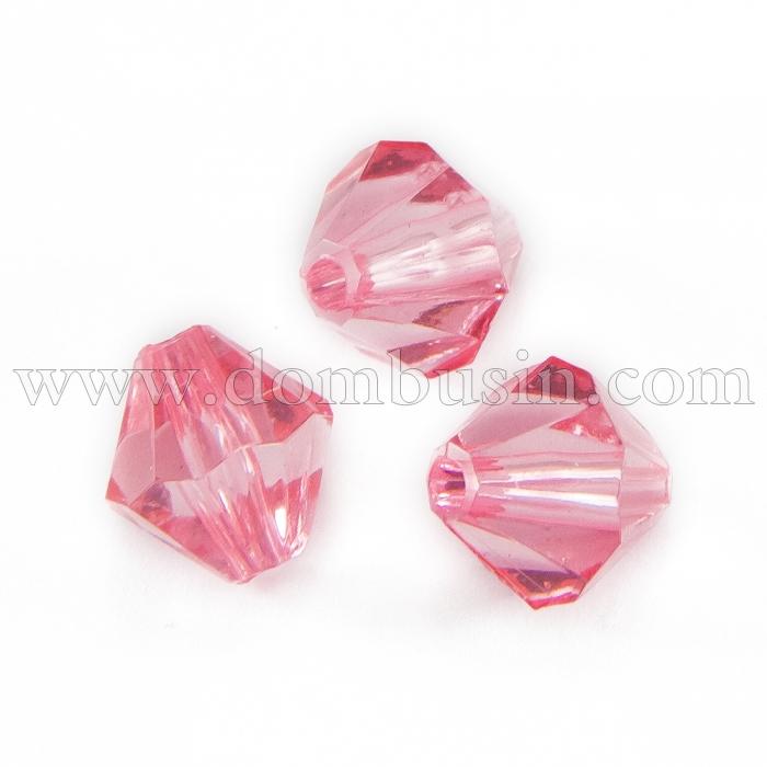 Намистини Акрил Кристал Біконус, Прозорі Грановані, Колір: Рожевий, Розмір: Діаметр: 4 мм, Отвір 1мм, близько 650шт / 25г (УТ100014147)