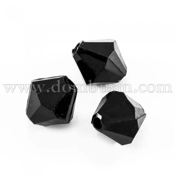 Намистини Акрил Кристал Біконус, Непрозорі Грановані, Колір: Чорний, Розмір: Діаметр: 6мм, Отвір 1мм, близько 215шт / 25г (УТ100014151)