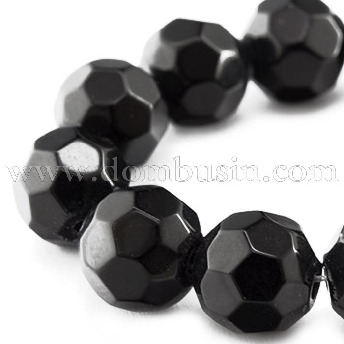 Намистини скляні горіння, круглі непрозорі, гальваніка, Колір: Чорний, Діаметр: 10мм, Отвір 1мм, 34шт / 34см / нитка (УТ100012947)