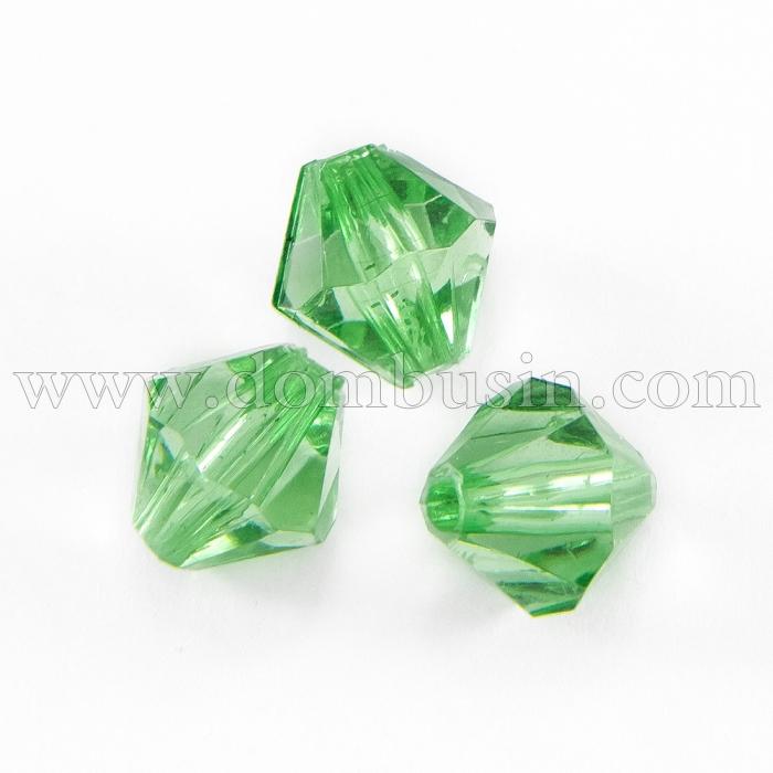 Бусины Акрил Кристалл Биконус, Прозрачные Граненые, Цвет: Зеленый, Размер: 10мм, Отверстие 1.5мм, около 50шт/25г, (УТ100014172)