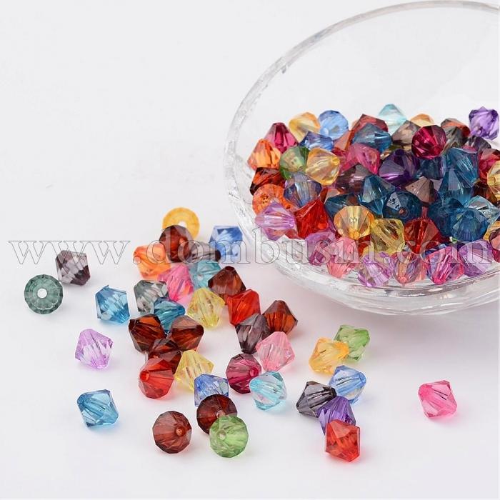 Намистини Акрил Кристал Біконус, Прозорі, Грановані, Пофарбовані, Колір: Мікс, Розмір: Діаметр: 5мм, Отвір 1мм, близько 25шт / 25г, (УТ100014173)